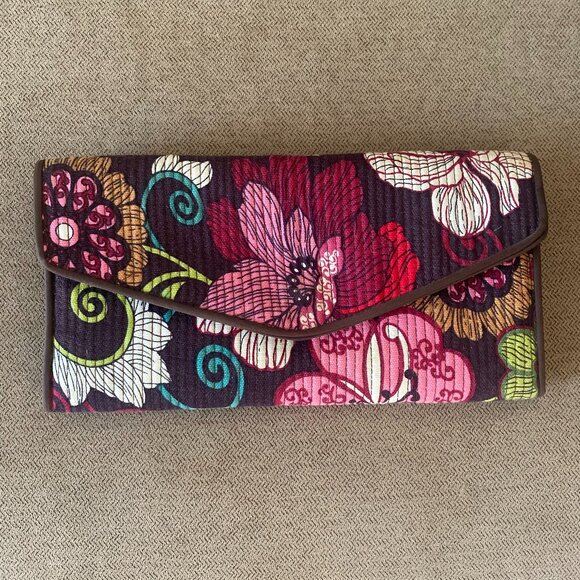 Women's Quilted Floral Brown Jacquard Wallet - Picture 1 of 3